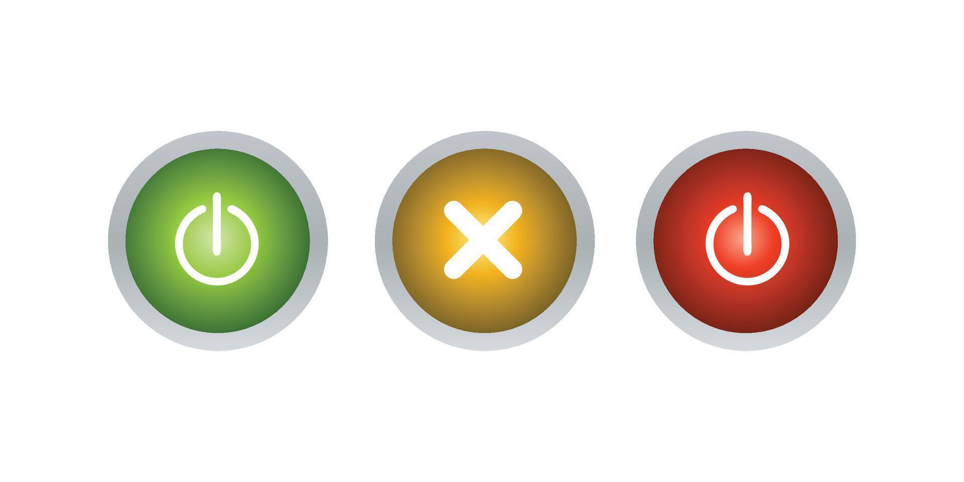 Digital on, off, and cancel button icons set in style ideal for user interfaces, apps, websites, electronics, and smart technology devices vector