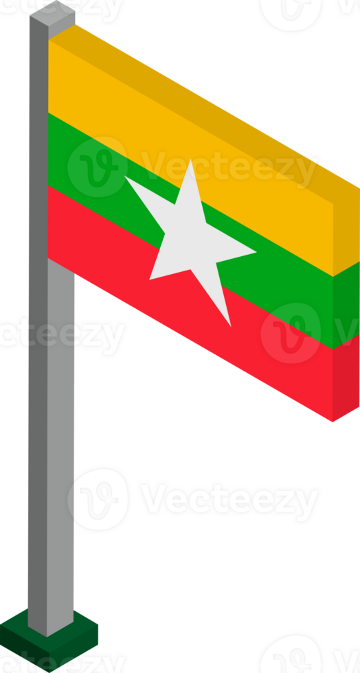 Myanmar Flag in Isometric dimension. png