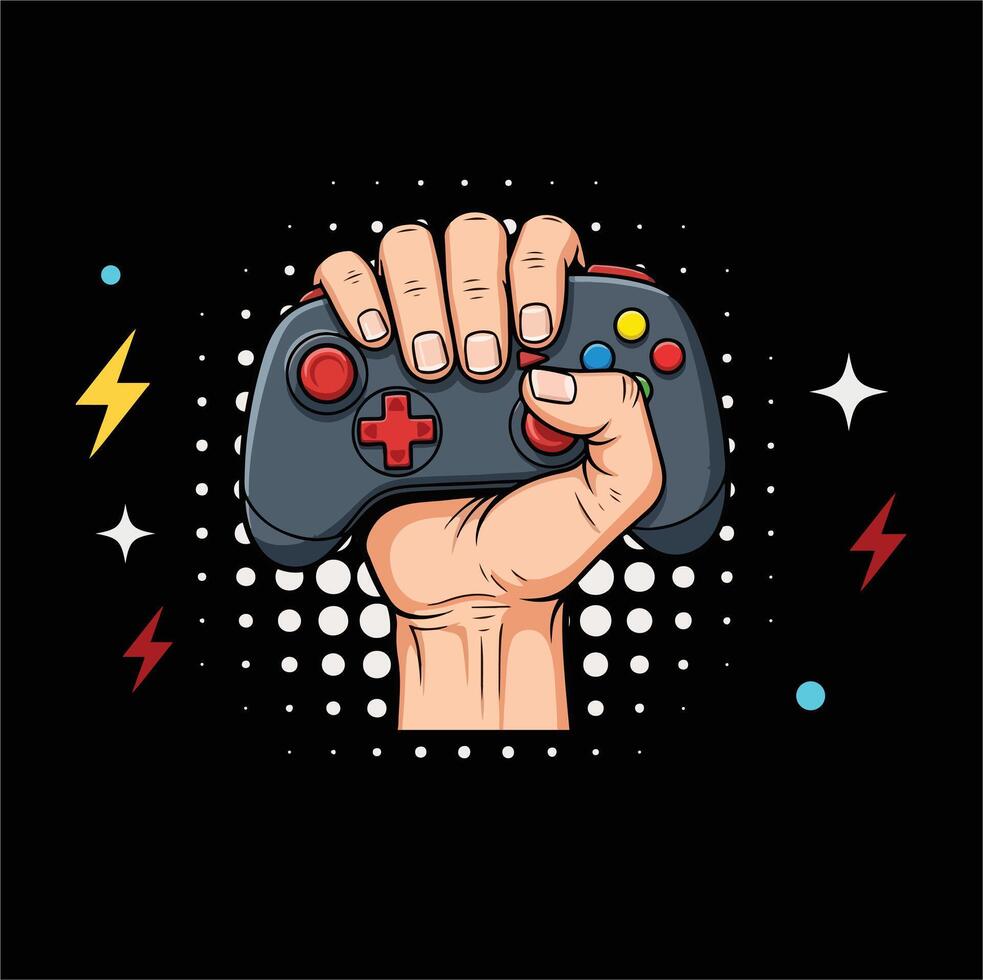 Hand Holding Gaming Controller - Gamer Grip Joystick Illustration vector