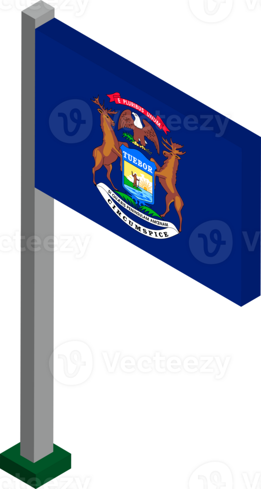 Michigan US state flag in Isometric dimension. png