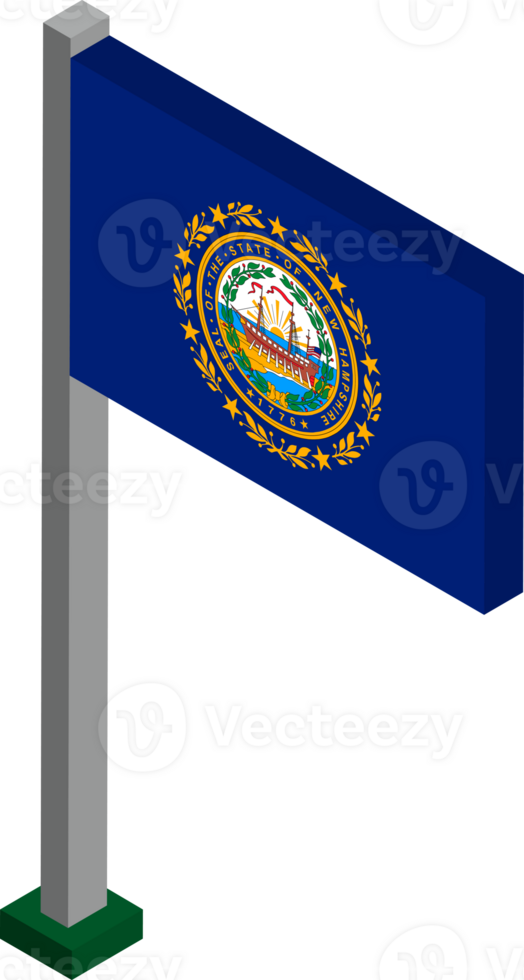 New Hampshire US state flag in Isometric dimension. png