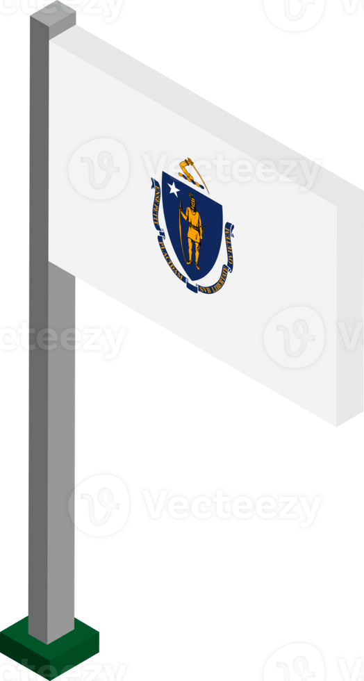 Massachusetts US state flag in Isometric dimension. png