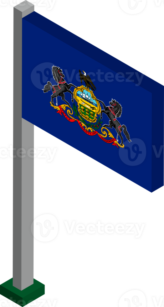 Pennsylvania US state flag in Isometric dimension. png