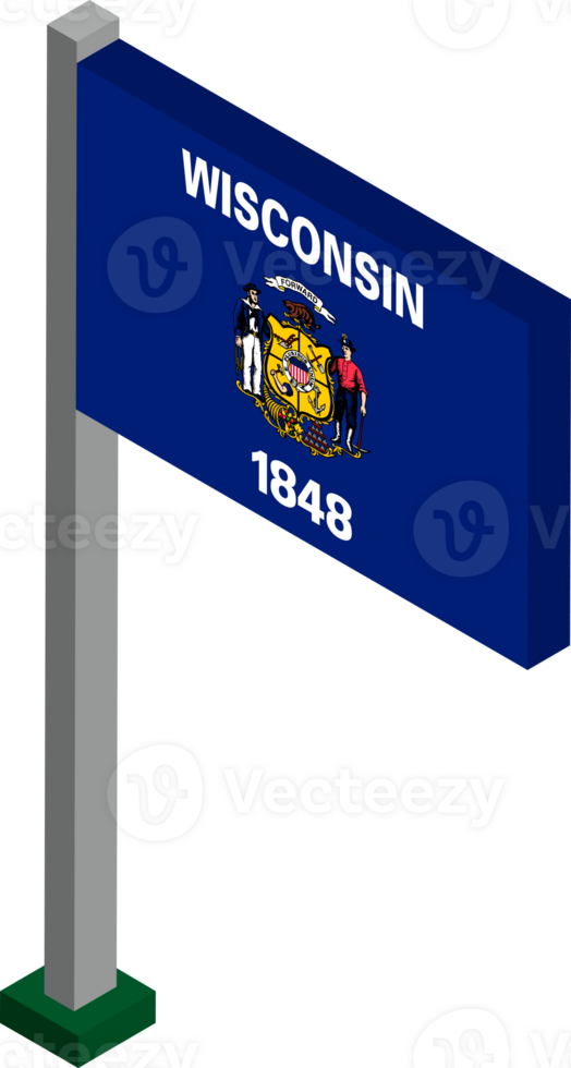 Wisconsin US state flag in Isometric dimension. png