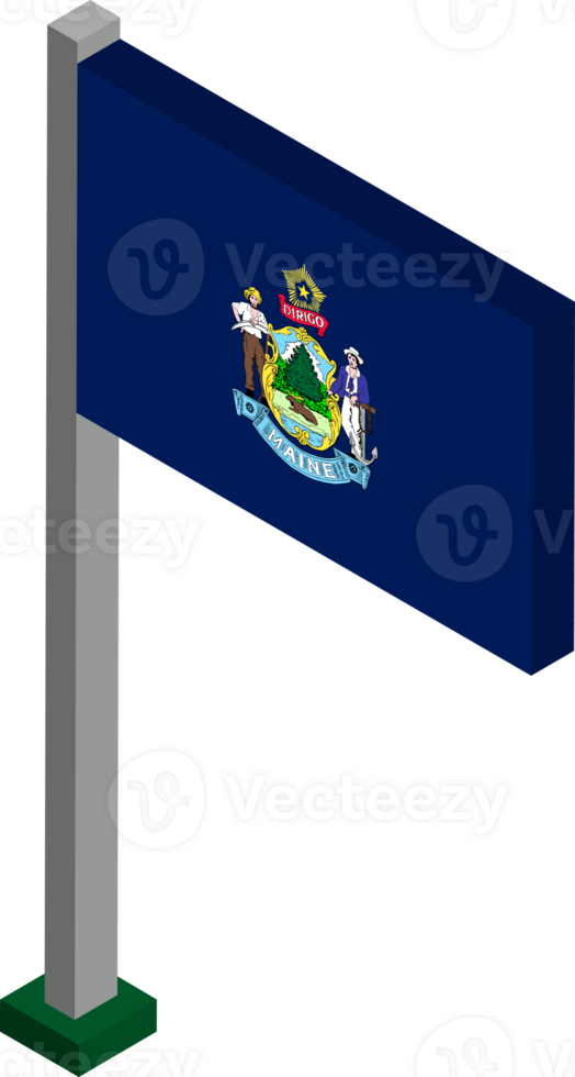 Maine US state flag in Isometric dimension. png