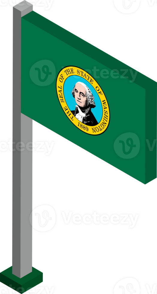 Washington US state flag in Isometric dimension. png