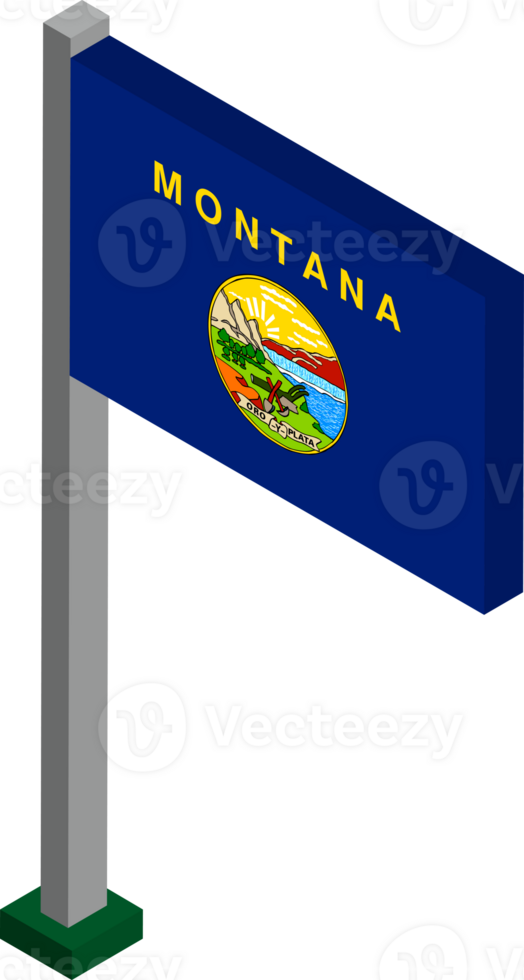 Montana US state flag in Isometric dimension. png