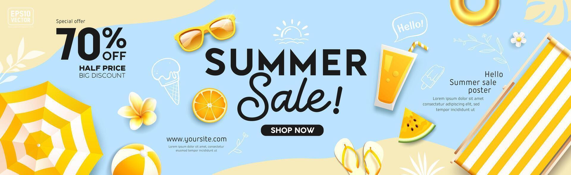 Summer sale poster with discounts vector