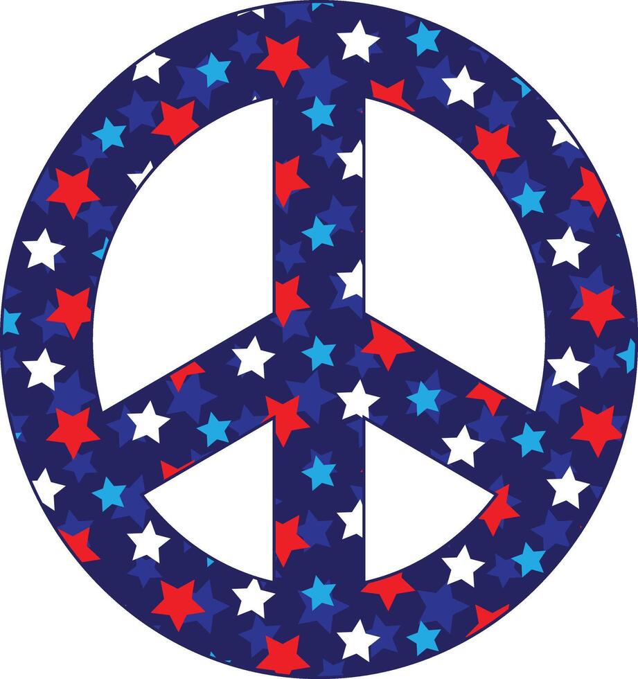 Peace sign with red white blue overlapping stars pattern vector