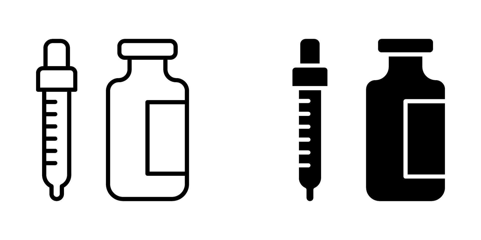 Medical Glass Bottle and Syringe Icon set. Symbol isolated white background. illustration. color editable. vector