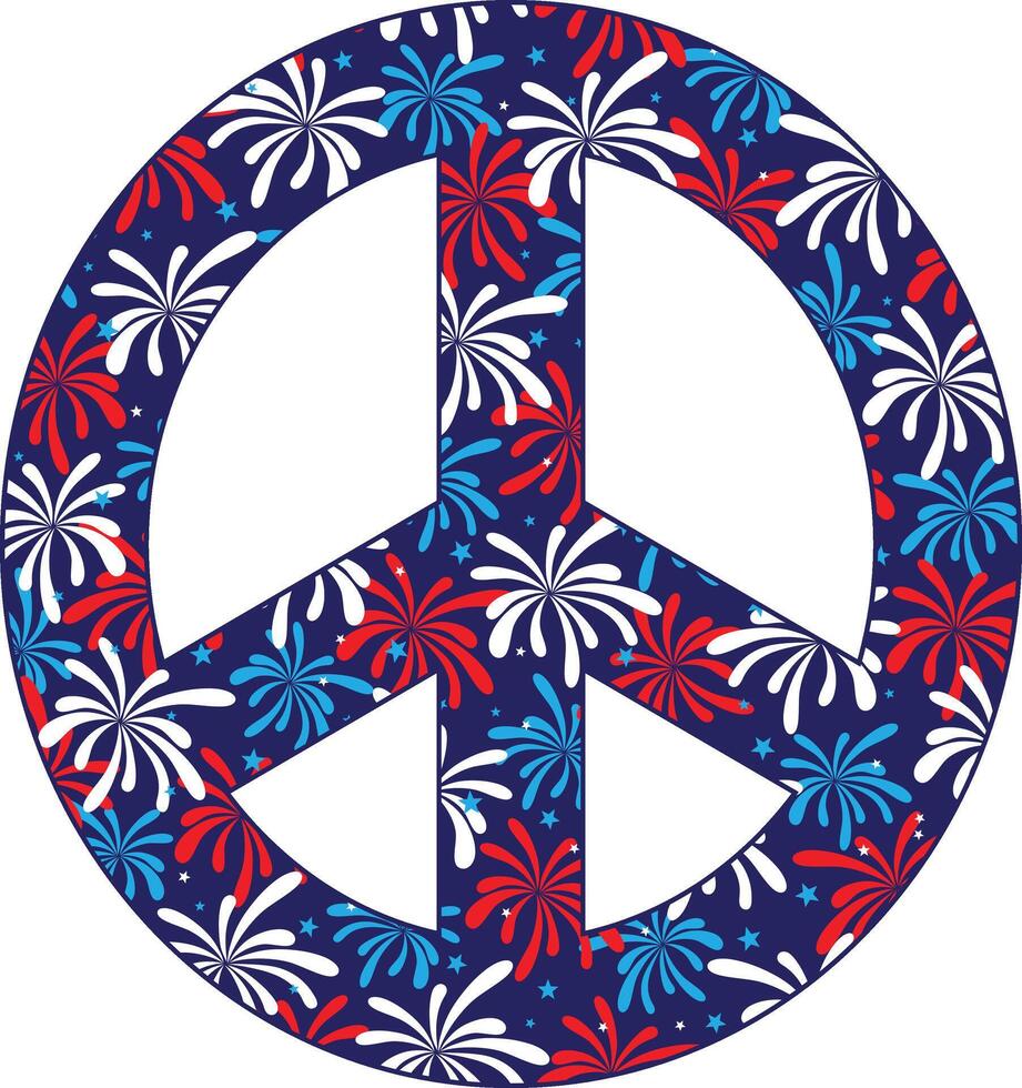 Peace sign with red white blue fireworks pattern vector