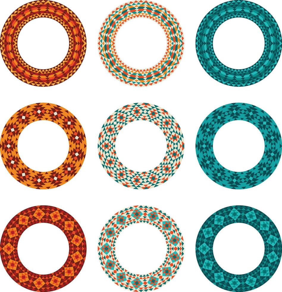 native american inspired geometric pattern circle frames vector
