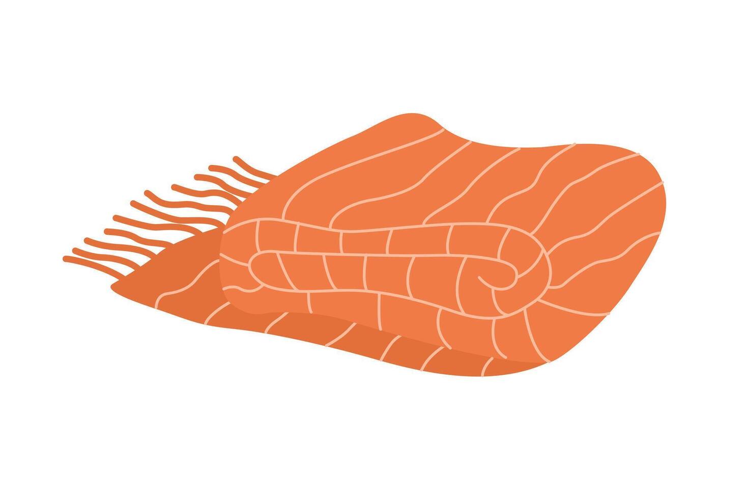 Cozy folded blanket with fringe, perfect for autumn season. Hand drawn flat illustration vector