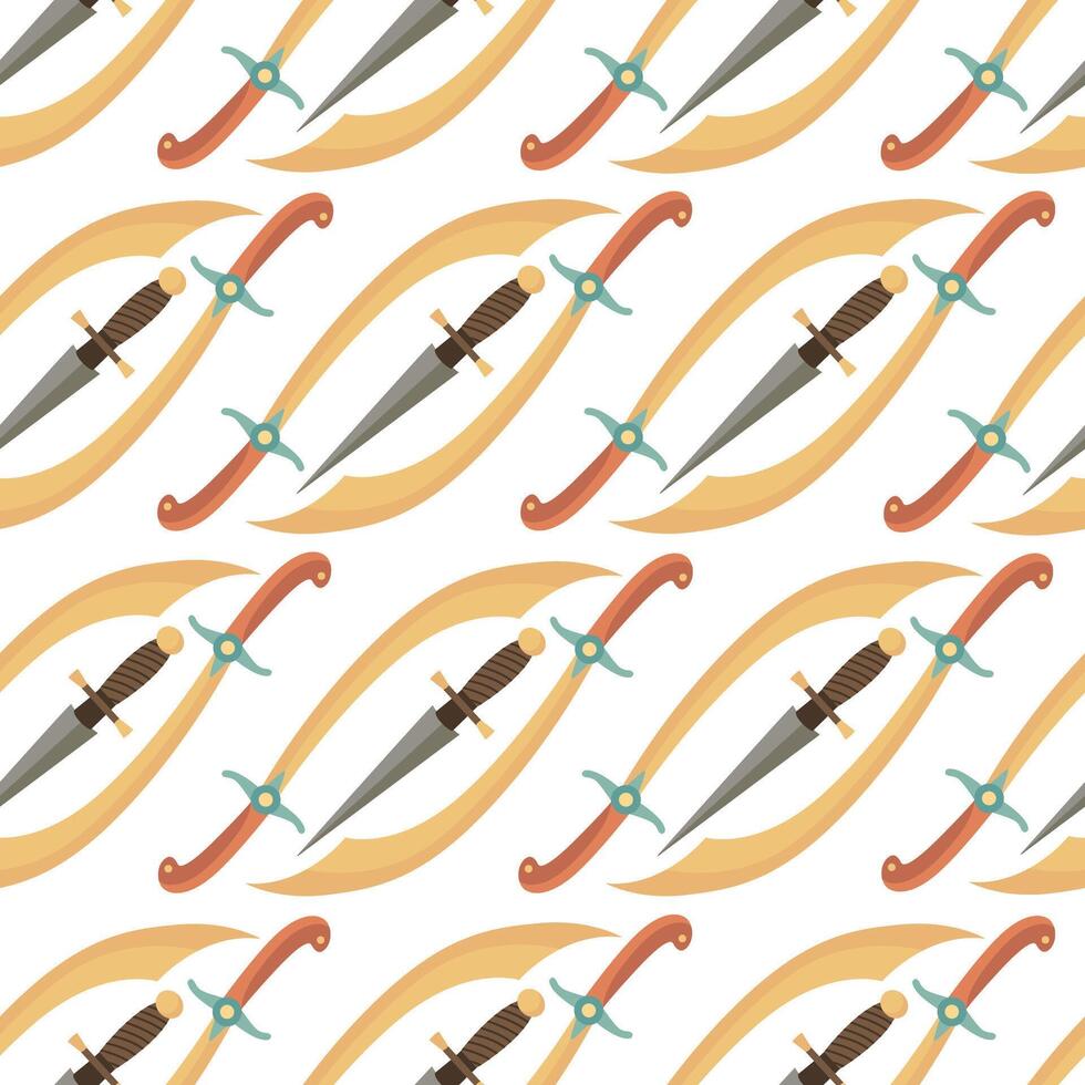 Pattern of swords and curved blades vector