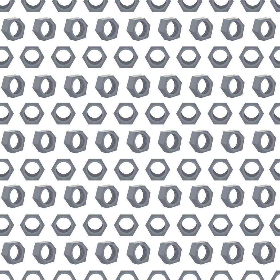 Seamless pattern with hand-drawn hex nuts in black outline style. Ideal for DIY-themed textile prints, coloring pages, or mechanical design elements. vector
