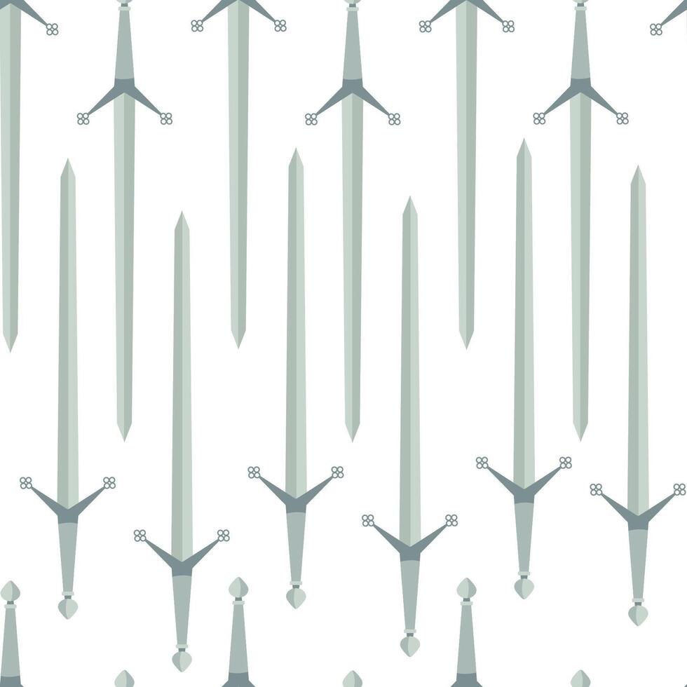 Seamless pattern of Medieval claymore medieval swords with long straight blades and decorative crossguards. Hand drawn flat style illustration for textile in historical or fantasy theme vector