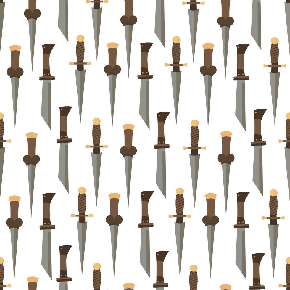 Seamless pattern with medieval daggers. Hand drawn flat style illustration for textile, wrapping paper, projects in a historical or fantasy theme vector