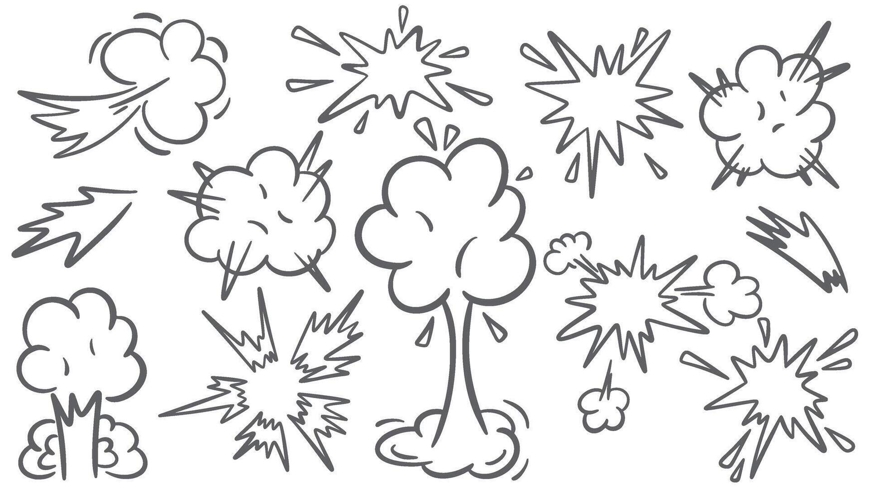 Explosion clouds and flashes with sparks set vector