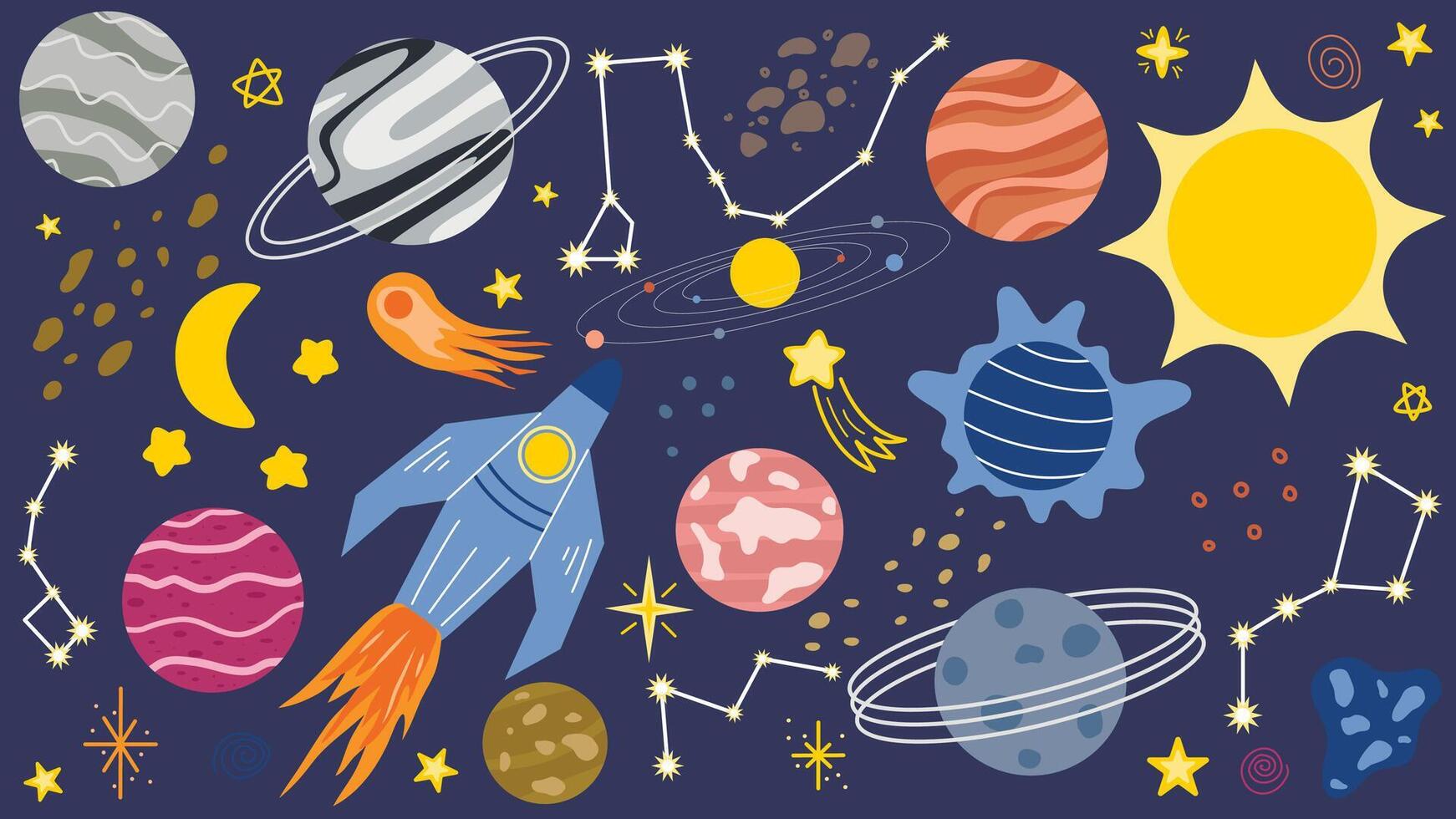 Cute hand drawn stylized universe for school education vector