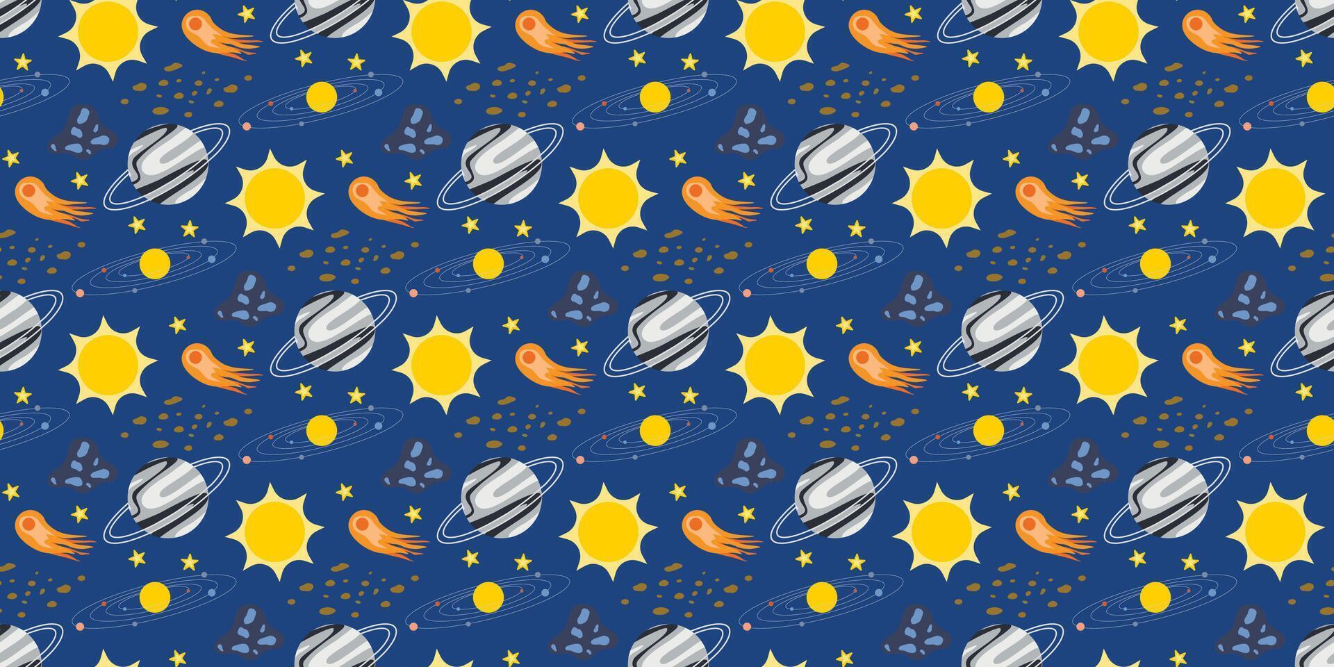 Solar system background with planets, meteorites, stars and star dust vector