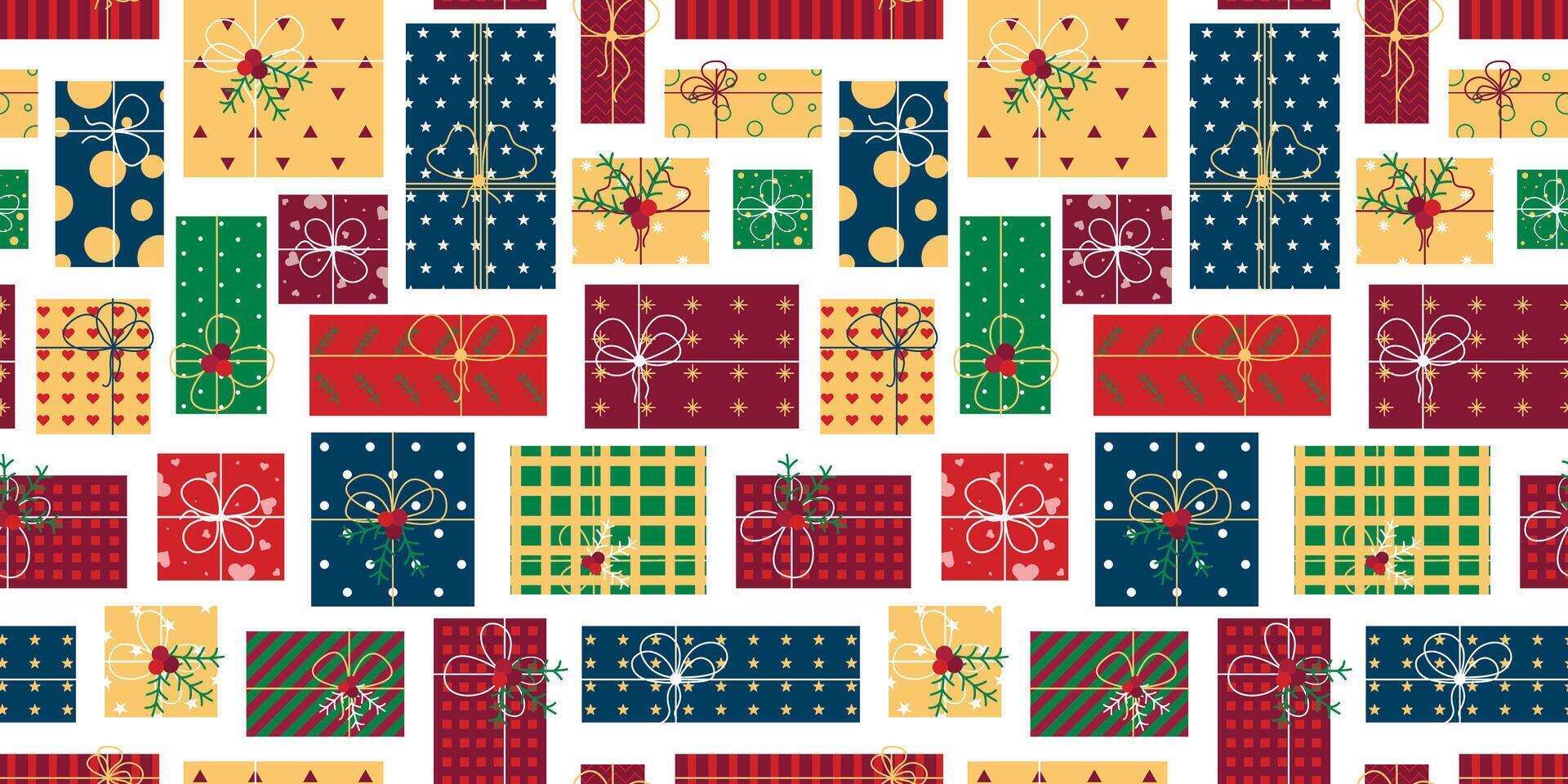 Variation of wrapped Christmas presents seamless pattern vector