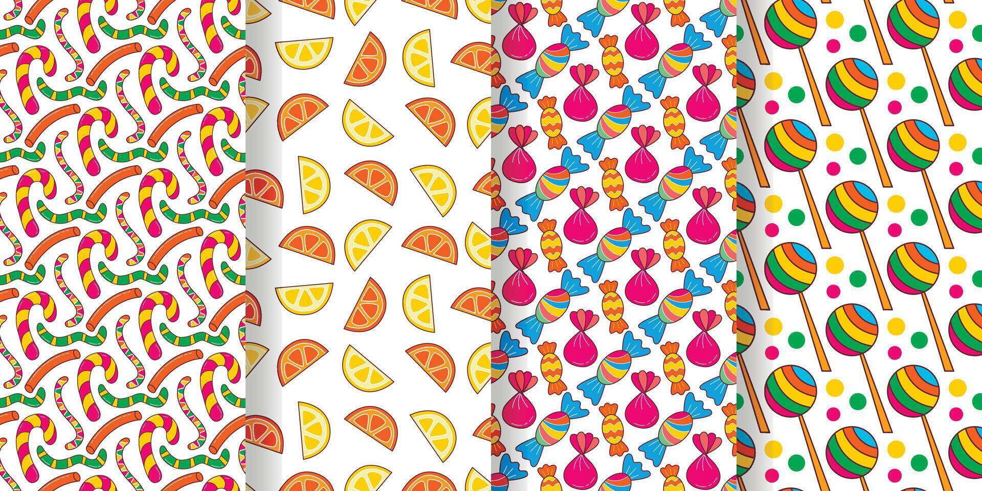 Candy treats seamless pattern set vector