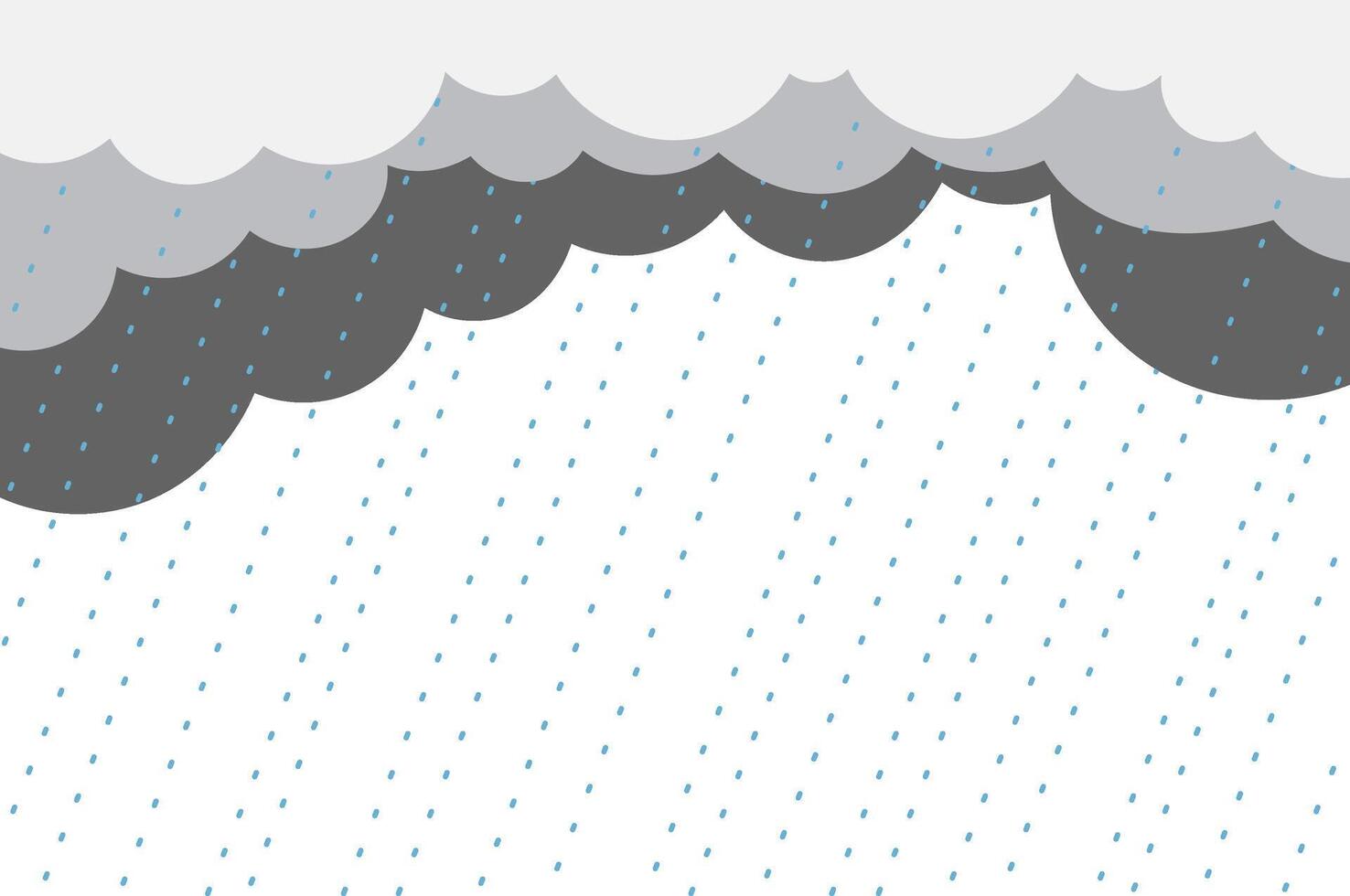 illustration of dark gray rain clouds with heavy rainfall on a black background. The stylized cartoon-style image features layered storm clouds and slanted blue raindrops vector