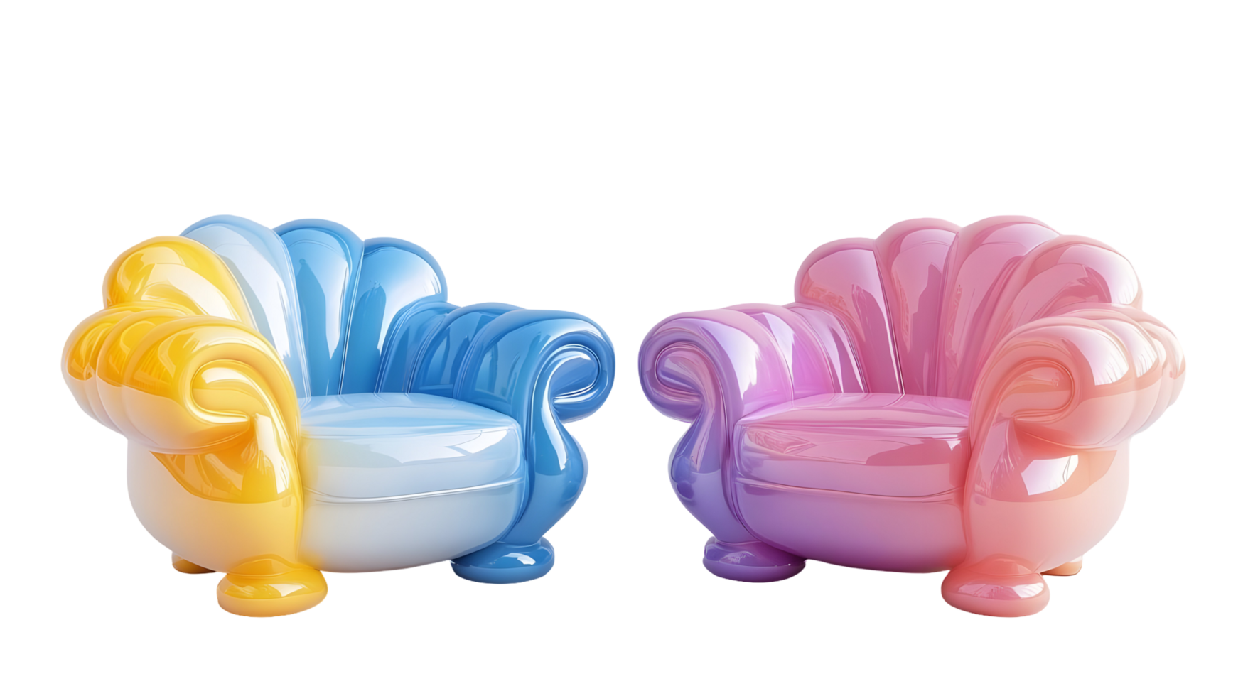Colorful, stylized, decorative armchairs in a vibrant color scheme isolated on transparent background. png