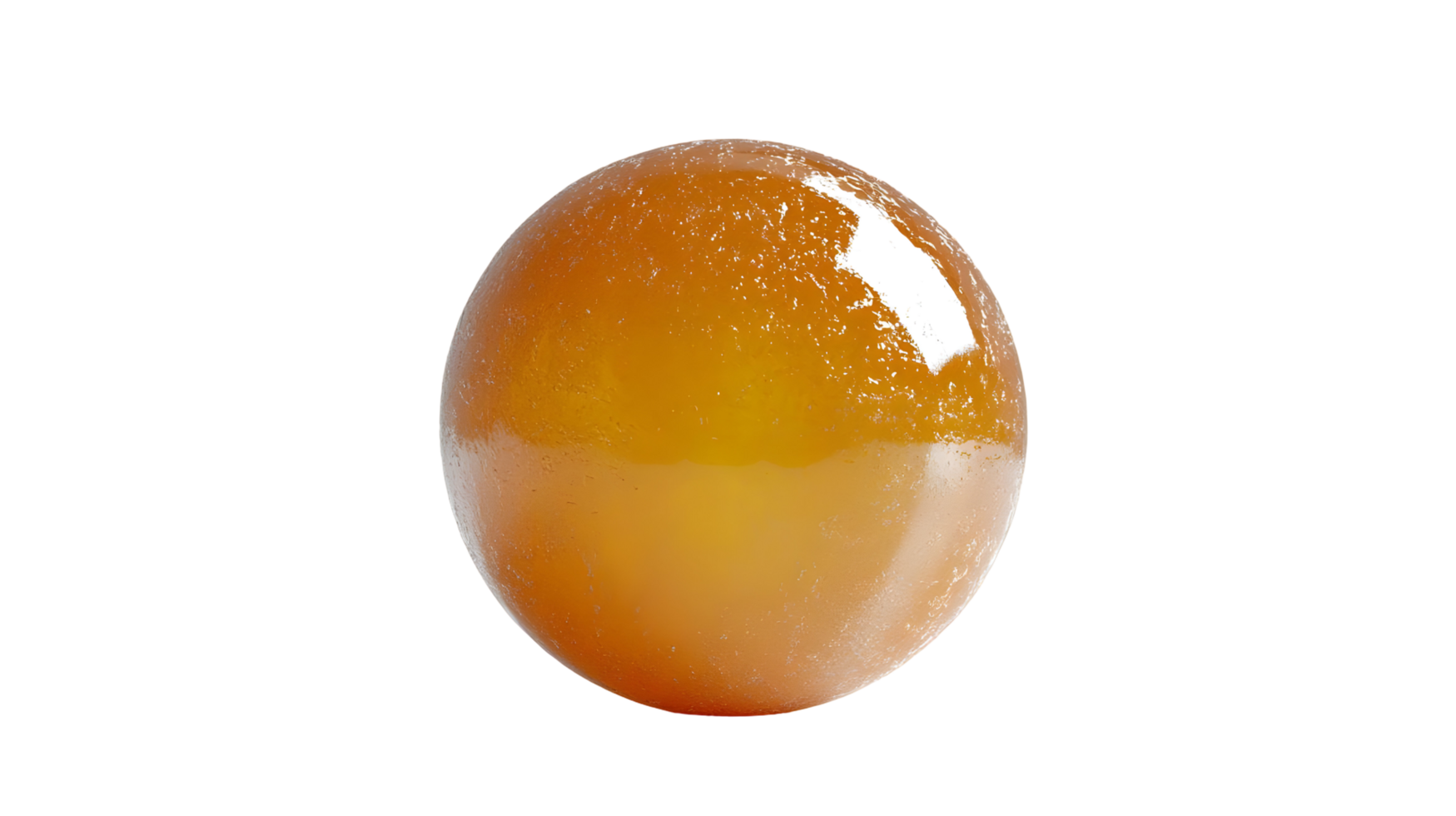 Close-up view of a single, smooth, amber sphere isolated on transparent background. png