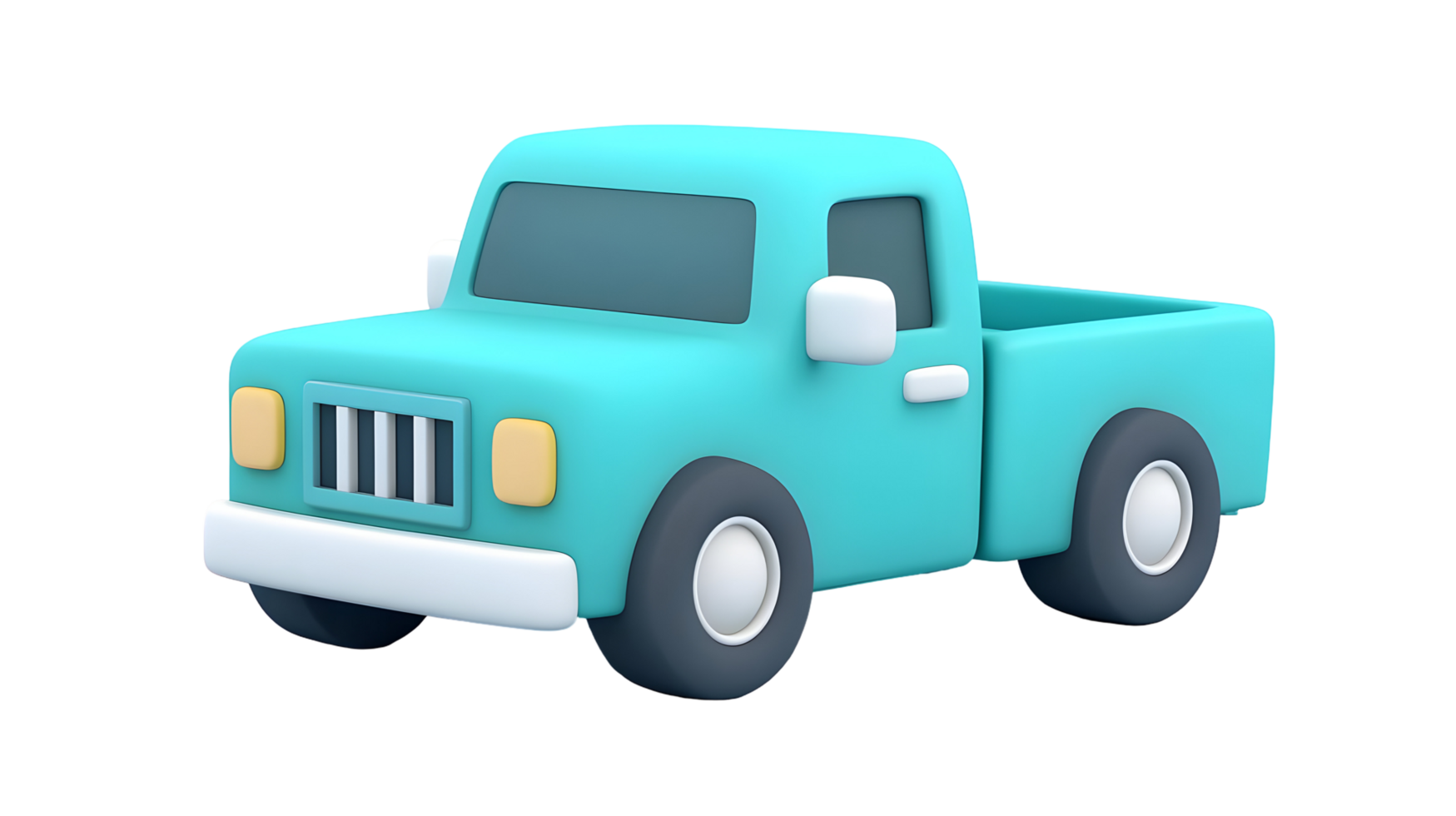 Digital rendering of a light teal pickup truck isolated on transparent background. png