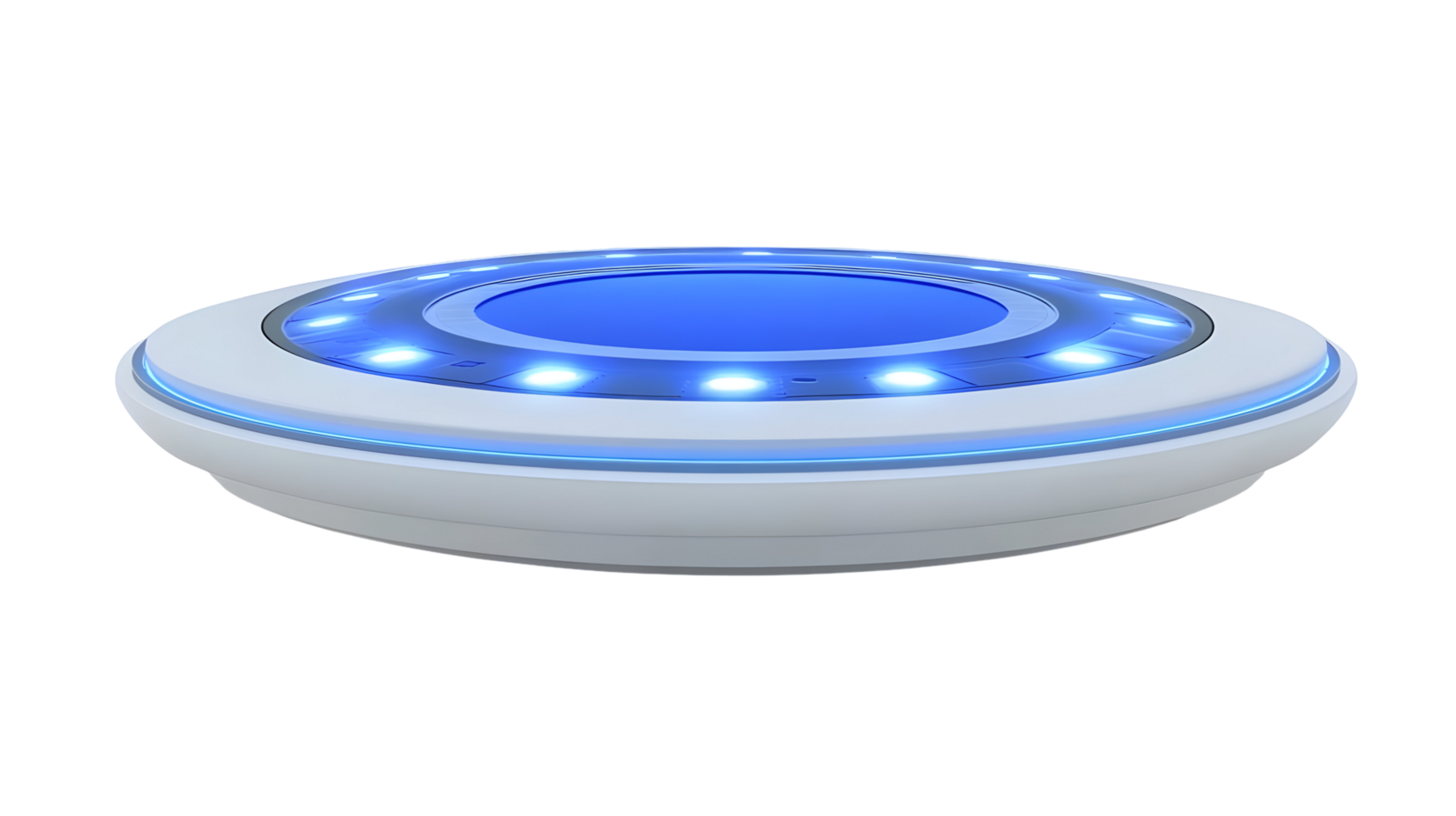 Circular platform with illuminated rings of light, isolated on transparent background. png