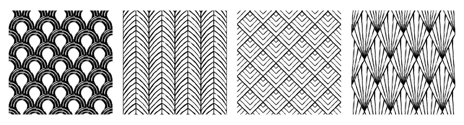 Beauty Contemporary printable seamless pattern with abstract line, dot, shape brush stroke in black and white colors. Boho background in minimalist style Illustration for wallpaper fabric vector