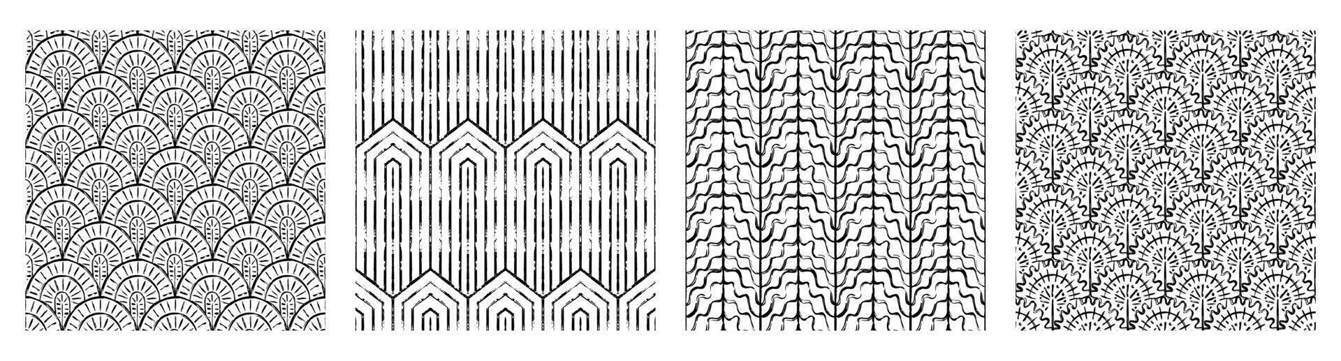 Black Contemporary printable seamless pattern with abstract line, dot, shape brush stroke in black and white colors. Boho background in minimalist style Illustration for wallpaper fabric vector