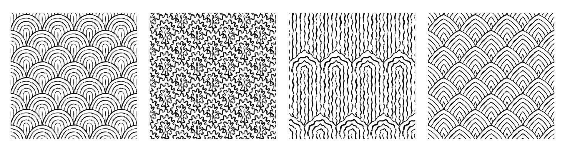 Monochrom Contemporary printable seamless pattern with abstract line, dot, shape brush stroke in black and white colors. Boho background in minimalist style Illustration for wallpaper fabric vector