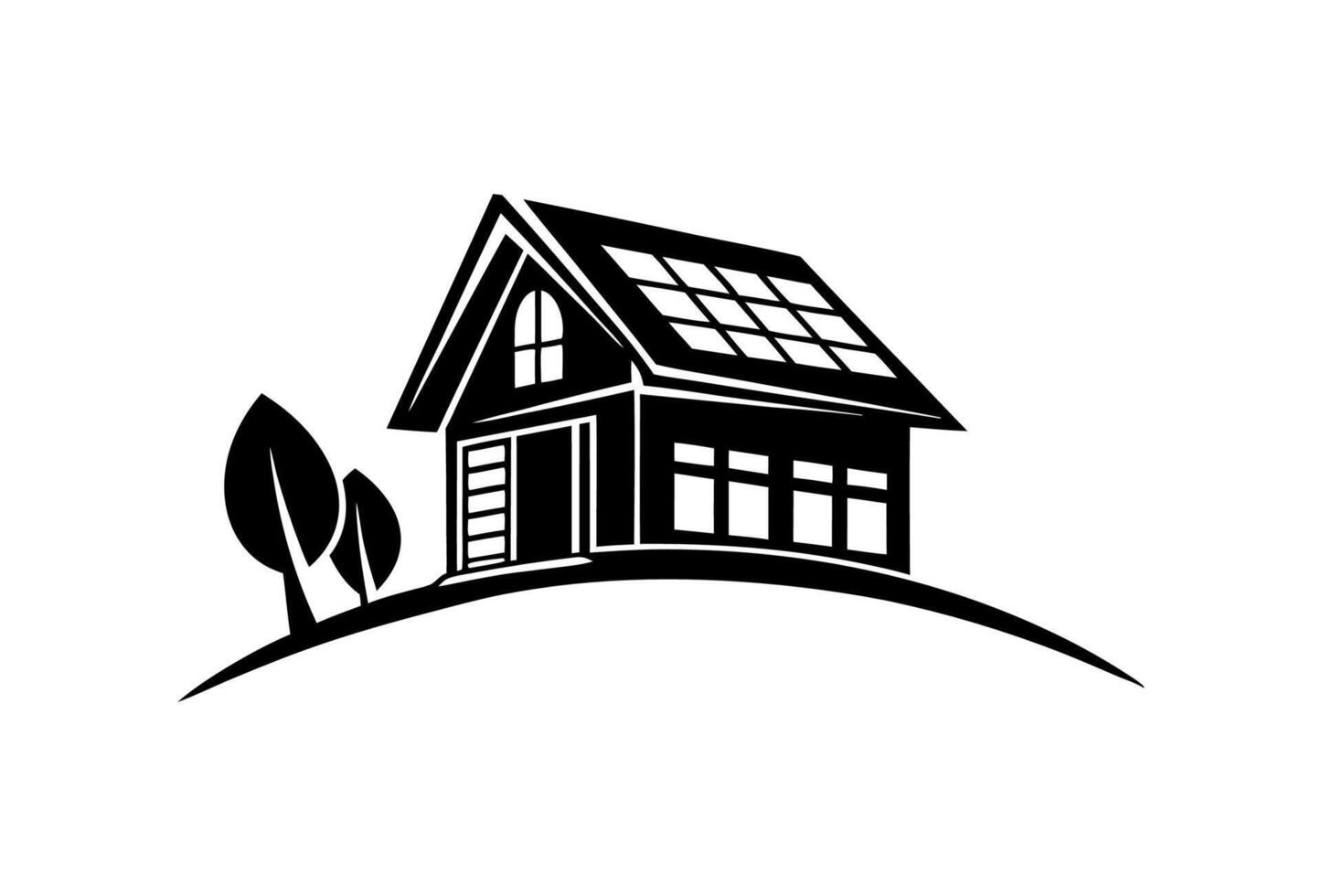 Eco Friendly House with Solar Panels and Trees Icon vector