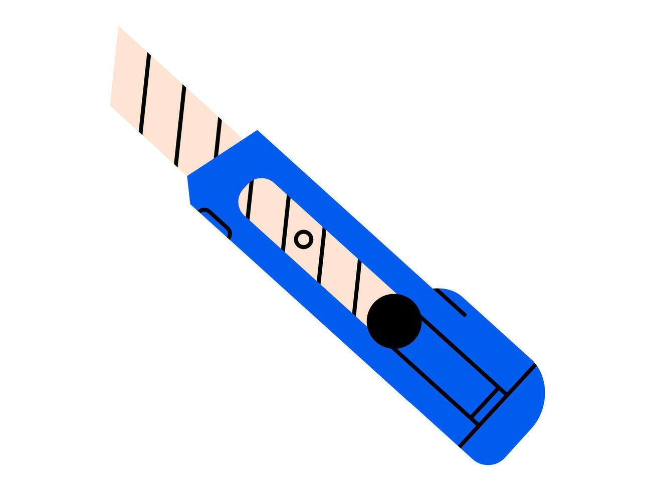 Hand drawn cute illustration of stationery knife. Flat office paper cutter doodle. Creative process. Repair or craft sign. Education or study sticker, icon. Back to school. Isolated. vector