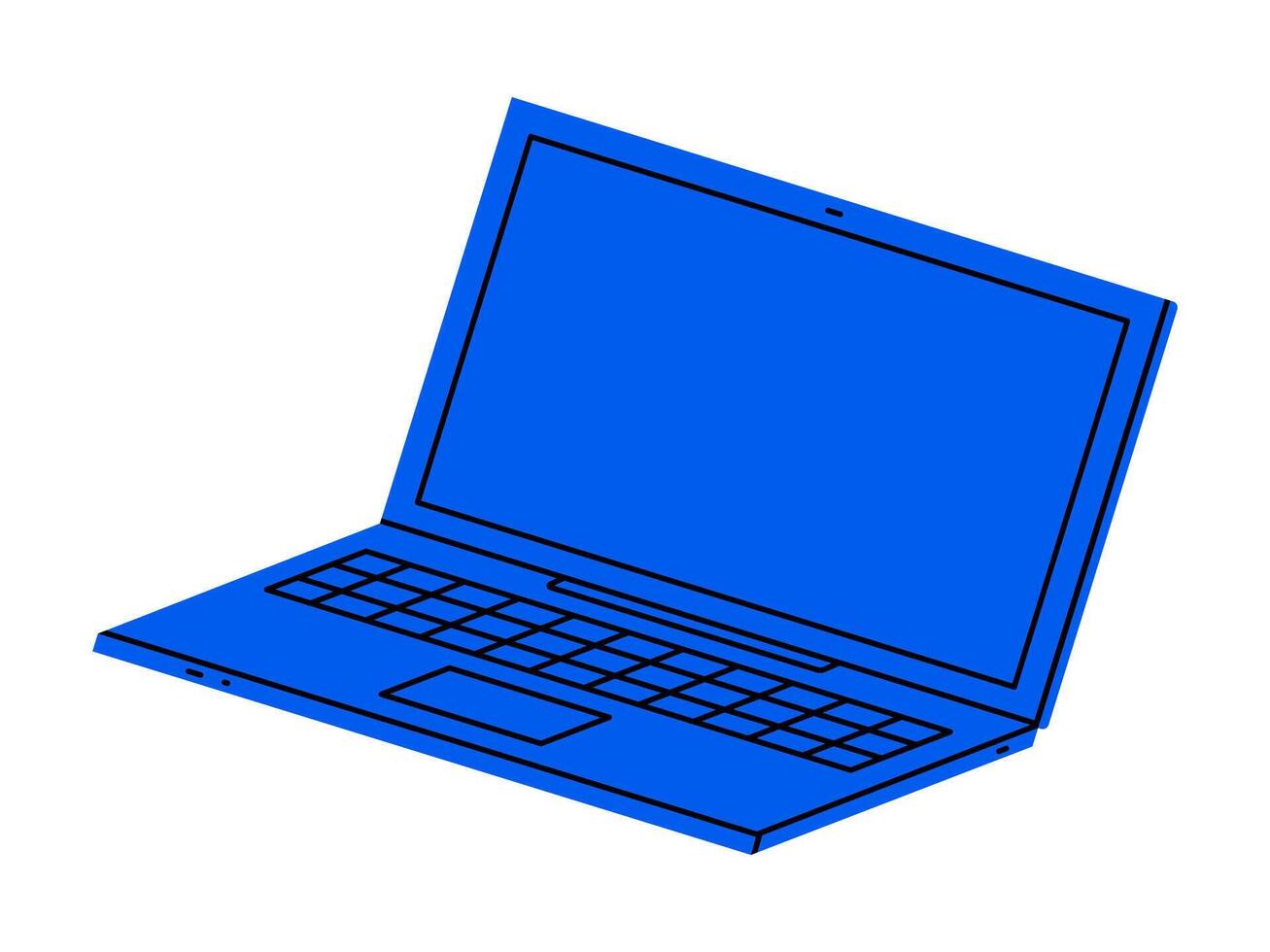 Hand drawn cute cartoon illustration of open laptop. Flat education or study device doodle. Business office workplace icon. Working on computer. Freelance at home pc. Isolated. vector