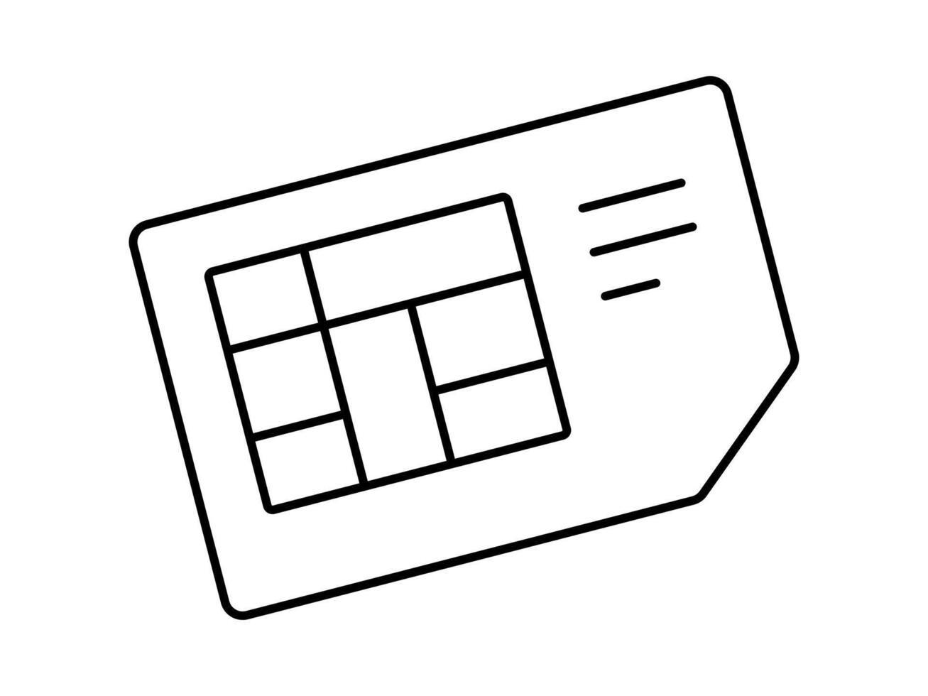 Hand drawn cute outline illustration of sim card. Flat mobile phone network chip line art doodle. Gsm connection. Communication icon or sticker. Phone number service. Isolated. vector