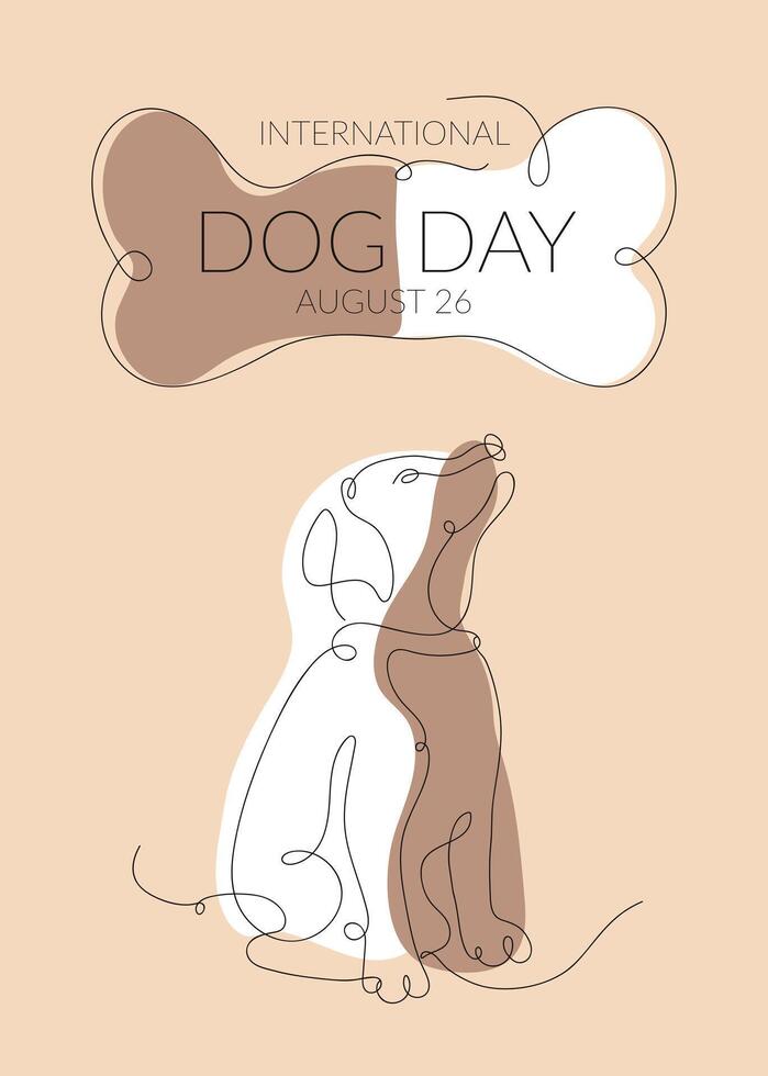 International Dog Day card design with a line art dog silhouette. Minimalistic template with a one-line dog and space for text. vector