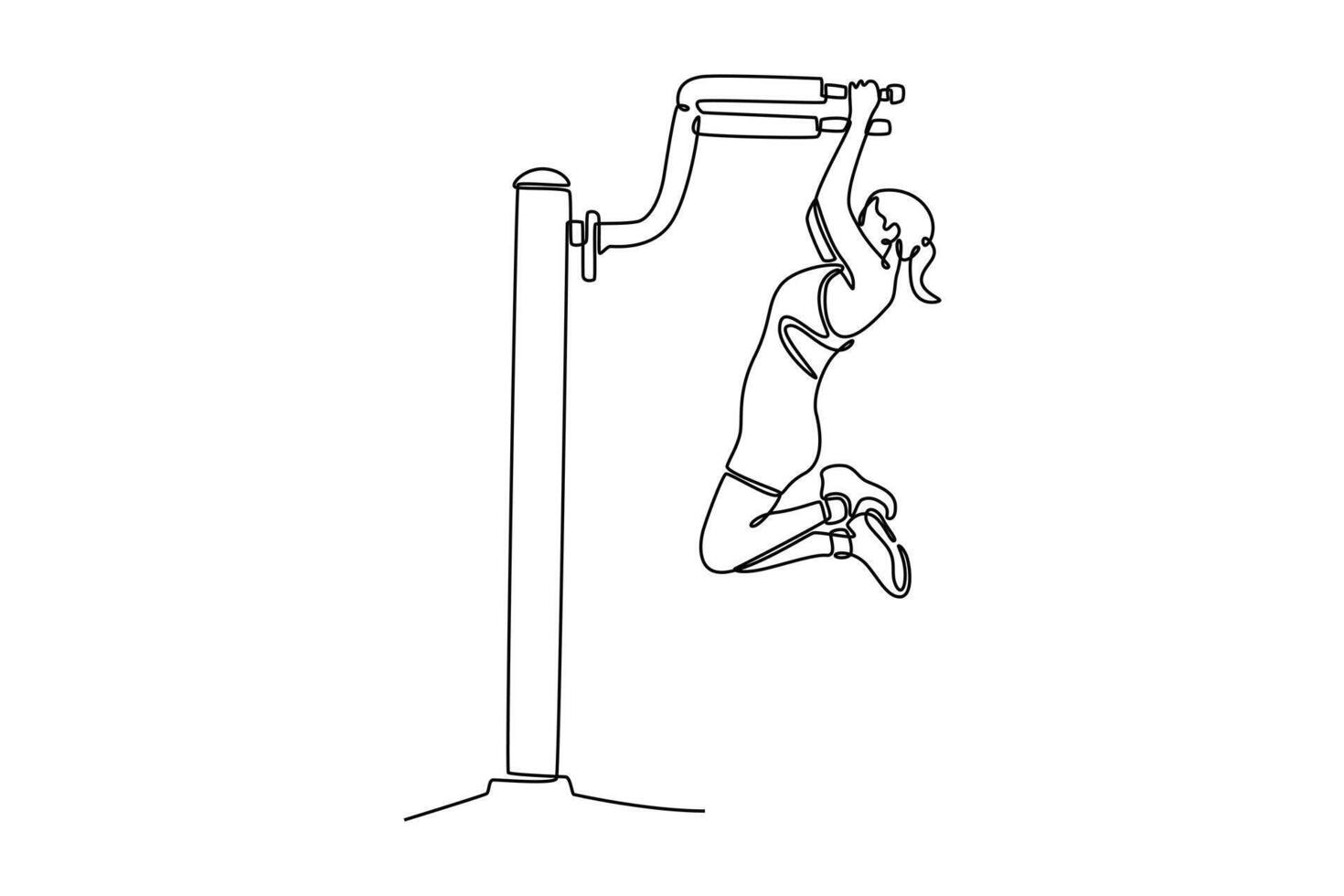 Woman performing pull-ups. Physical activity concept. Single line draw design. graphic illustration vector