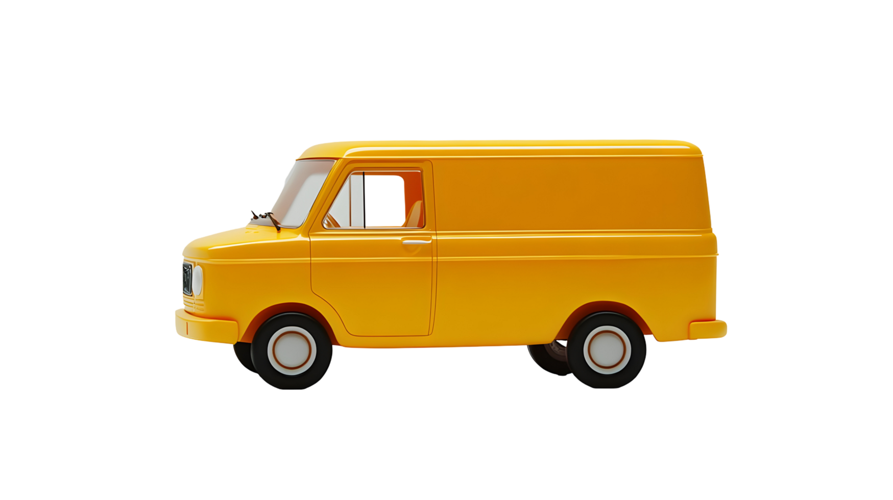 3D rendering of a bright yellow delivery van isolated on transparent background. png