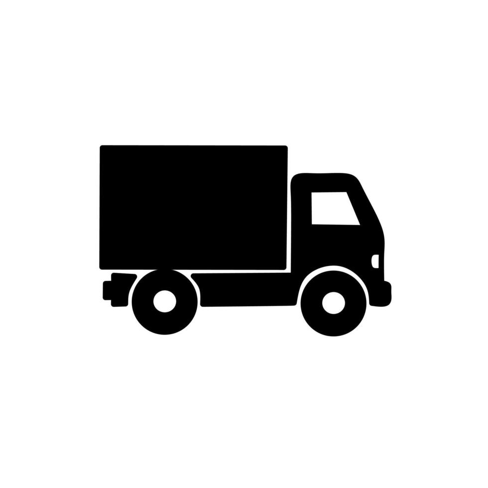 Black silhouette of a cargo delivery truck. Simple icon ideal for logistics, transportation, shipping, and freight concepts. Isolated on white background vector