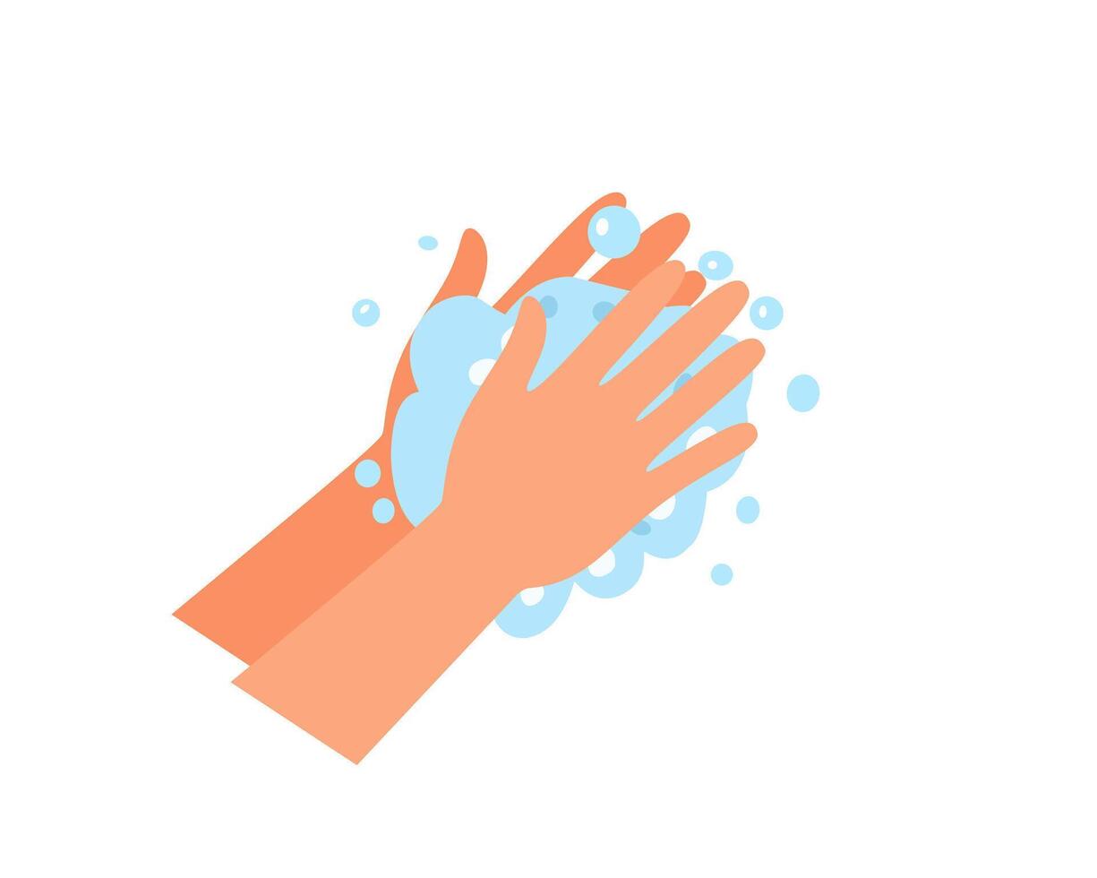 Handwashing with soap and bubbles illustration. Represents hygiene, health care, and virus prevention. Perfect for posters, guides, and educational materials vector