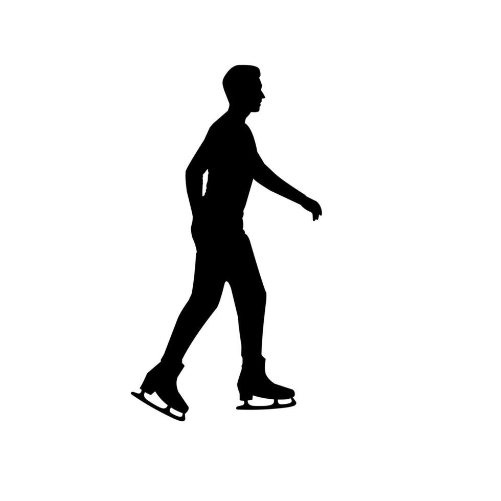 Silhouette of a man figure skating, isolated on white background. Dynamic winter sports concept in black and white illustration vector