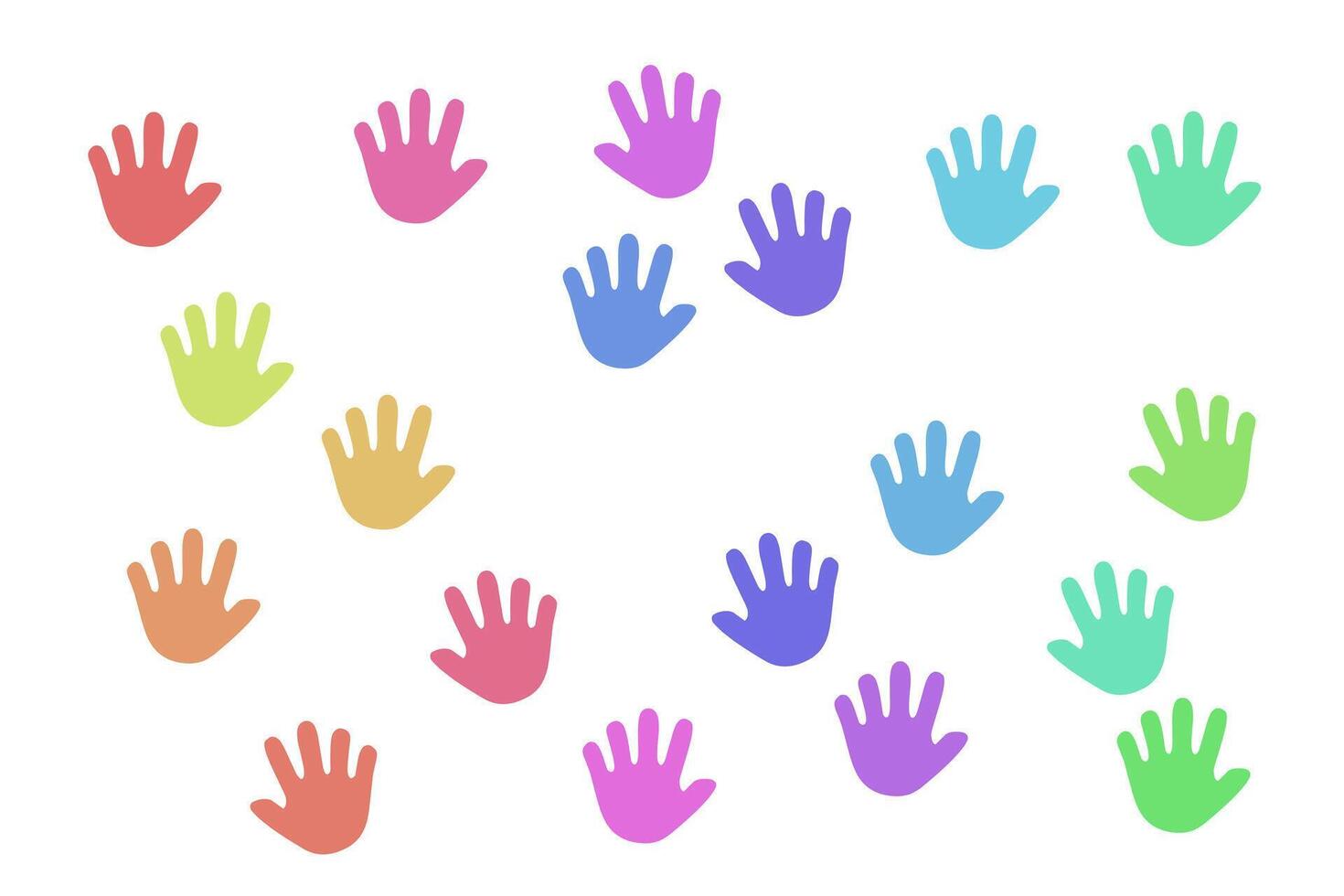 Colorful handprint collection in various shades of red, blue, green, and purple. Perfect for kids, creativity, diversity, and educational themed designs vector