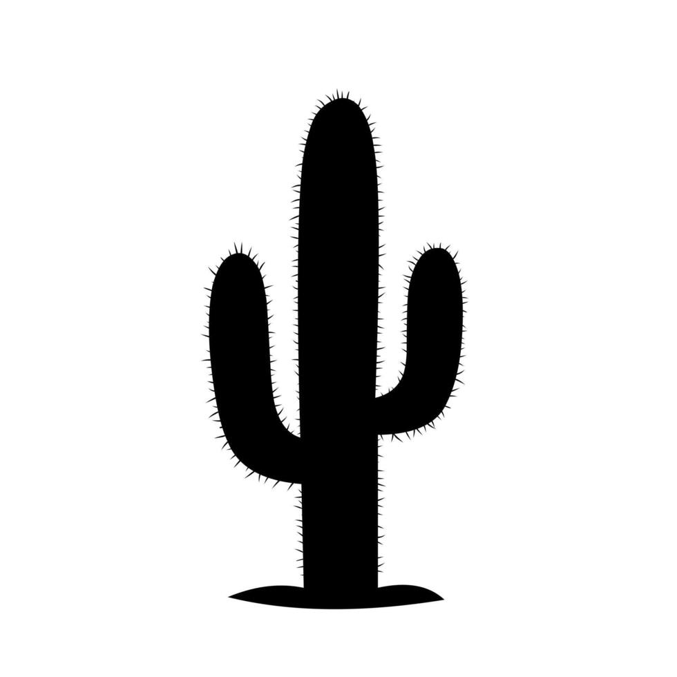 Simple black silhouette of a desert cactus with three arms, isolated on a white background. Ideal for minimalistic designs, icons, and nature-themed elements vector