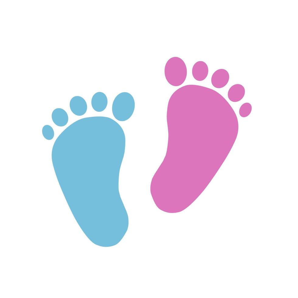 baby footprints in pink and blue, representing boy and girl. Ideal for gender reveal themes, baby showers, or child-related graphic designs vector