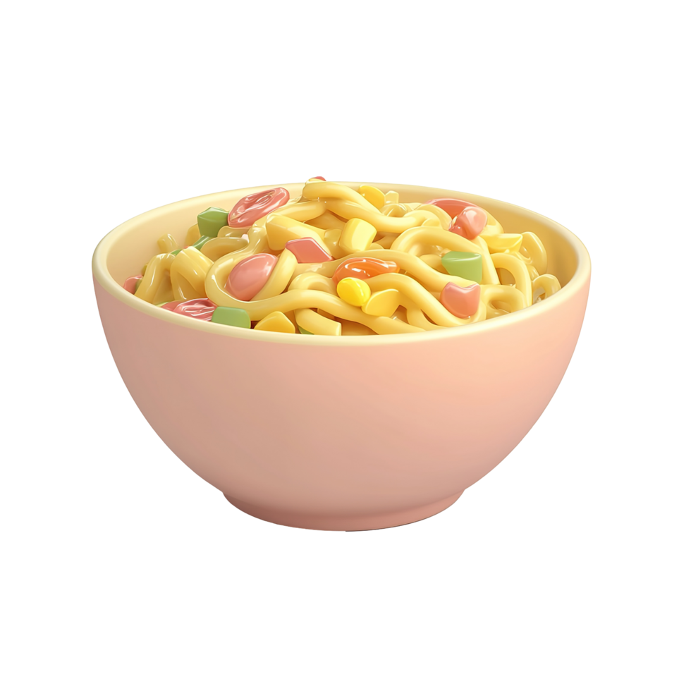 Vibrant noodles in a pink bowl isolated on transparent background. png