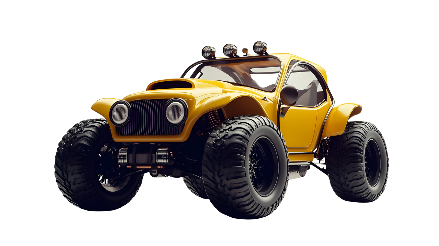 Bright yellow off-road vehicle digital illustration isolated on transparent background. png