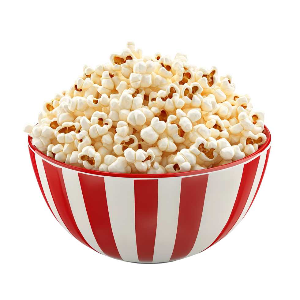 Popcorn in a striped bowl isolated on transparent background. png